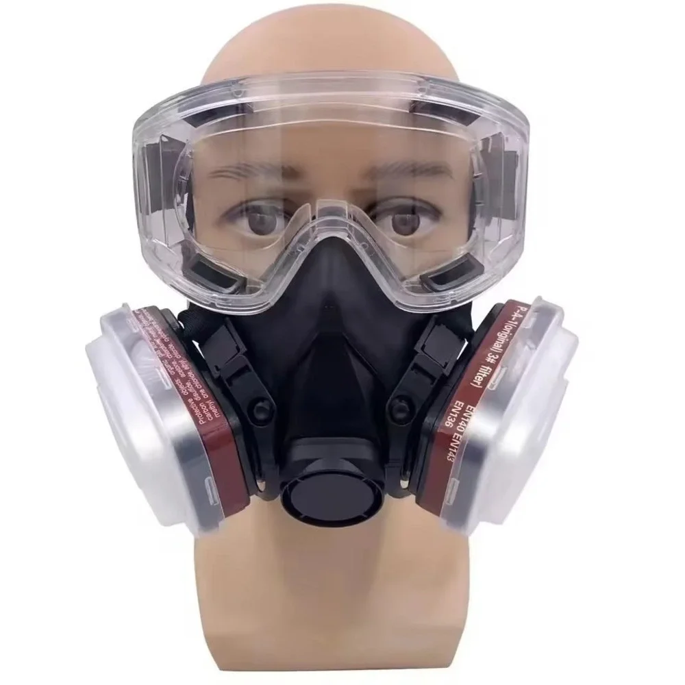 6200 Black Half Face Respirator‎ Mask & Anti-Fog Goggles Set (8-In-1 Kit)